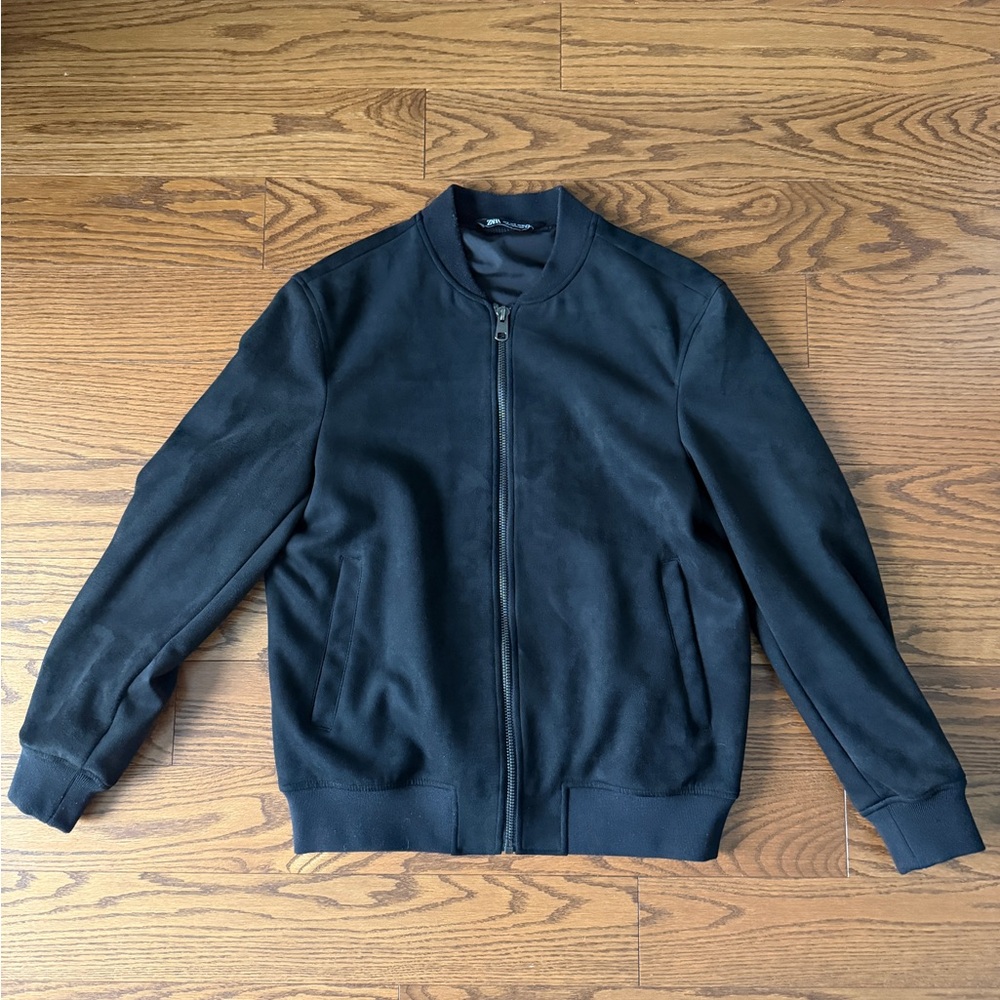 Zara Faux Suede Black Bomber Jacket - Medium